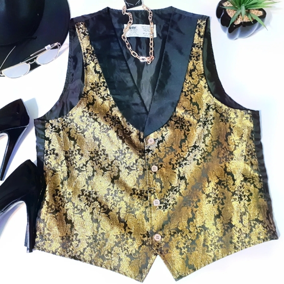 Unisex Gold Metallic Ornate Tuxedo Vest - Picture 8 of 9